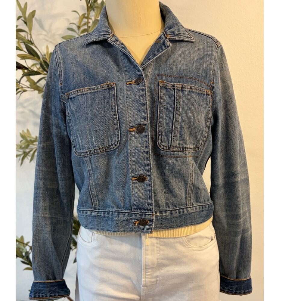 Abercrombie & Fitch Women’s Large Cropped Denim Trucker Jacket Medium Wash